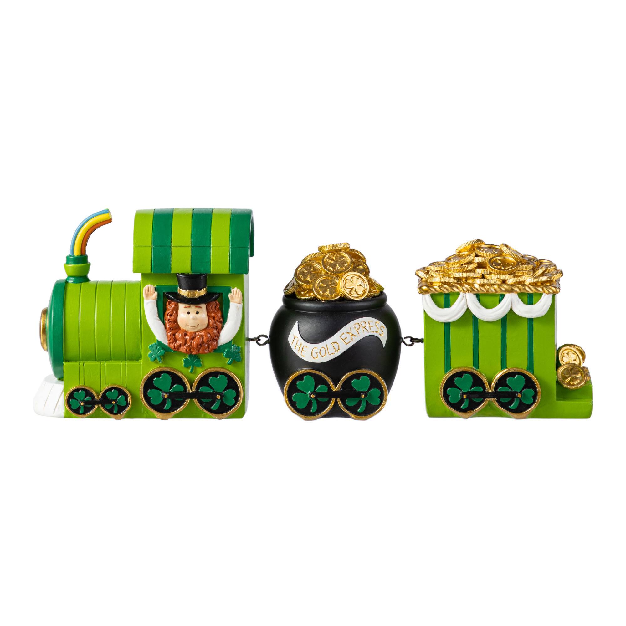 Glitzhome® Set of 3 St. Patrick's Resin Leprechaun Train Table Decor